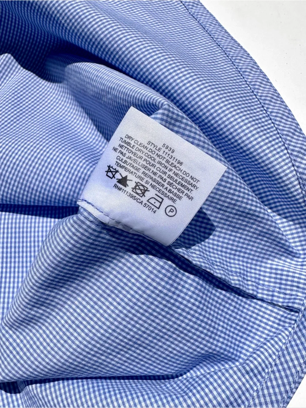 Tory Burch Blue Gingham Stretch Cotton Fitted Shirt Blouse, Silk Yellow Piping 4